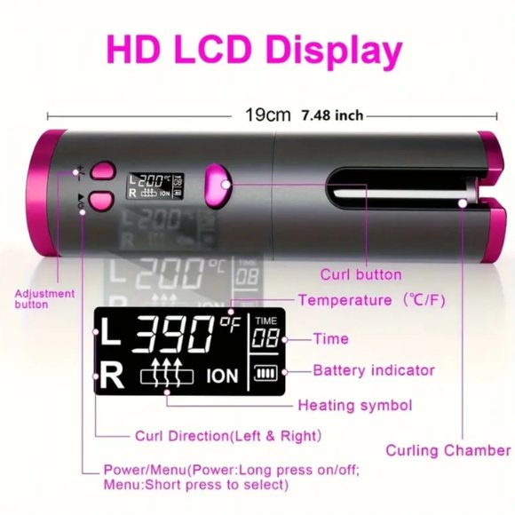 Cordless Auto Rotating Ceramic Hair Curler with Accessories - Picture 3 of 13